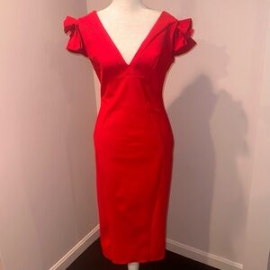 Chiara Boni Red Midi Dress with Ruffle Detail